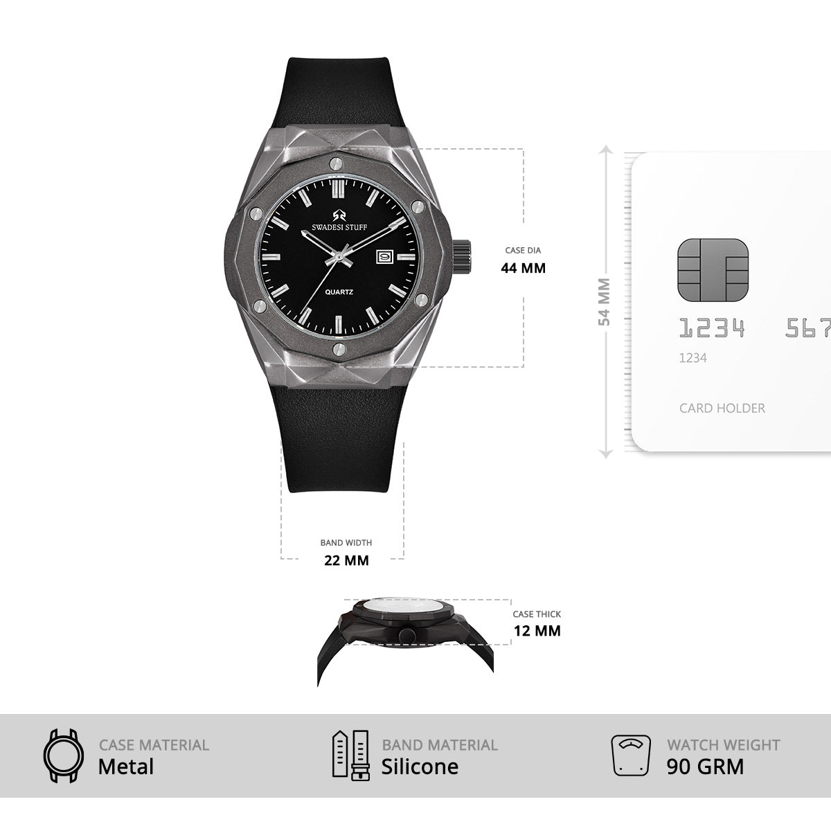 Aegis - Black - Premium Silicone Strap Watch For Men