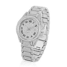 Glint - Hand-Studded Diamonds Date Dial Premium Luxury Stainless Steel Strap Analog Watch for Men